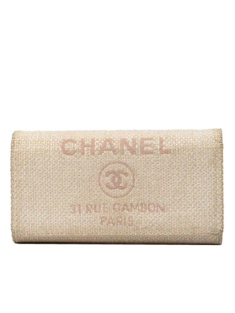 Chanel CC Logo Deauville Wallet White Pink Tweed